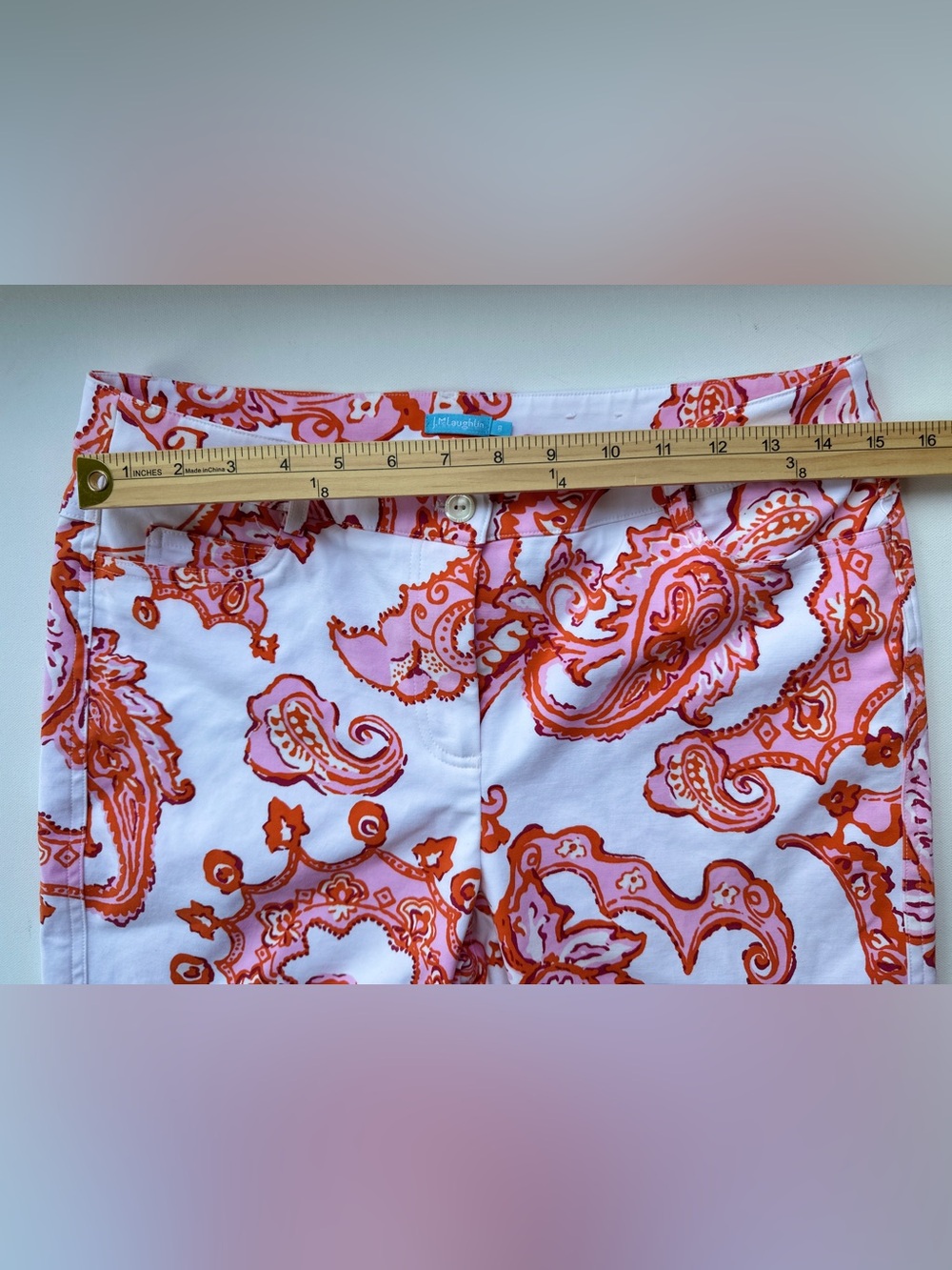 J. McLaughlin Orange and Pink Paisley Print White Pants Size 8 - Picture 6 of 11